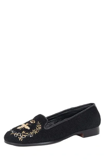 By Paige Bypaige  Needlepoint Silver & Gold Bee Flat In Black