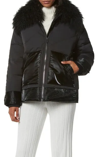 Andrew Marc Rosales Puffer Jacket With Removable Genuine Fur Collar In Black