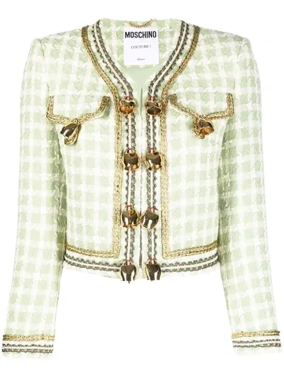 Moschino Bicolour Tweed Jacket In Green