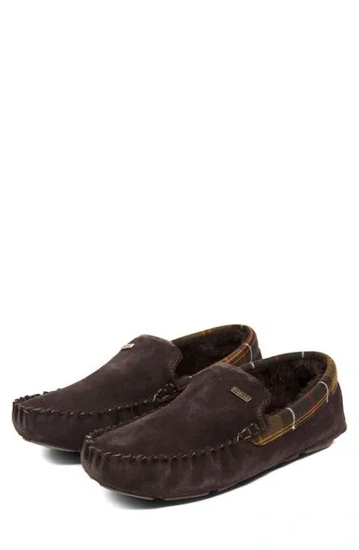 Barbour Monty Slipper In Brown Suede