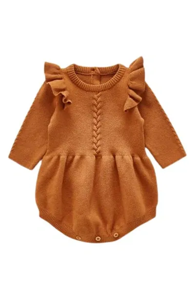 Ashmi And Co Babies' Lizzie Ruffle Sleeve Knit Cotton Bodysuit In Burnt Orange