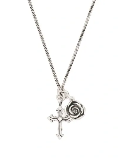 Emanuele Bicocchi Rose And Cross Pendant Necklace In Silver