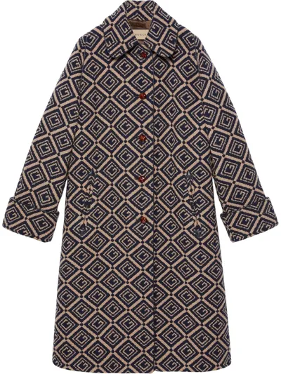 Gucci Geometric G Tweed Knitted Long Coat In Blau