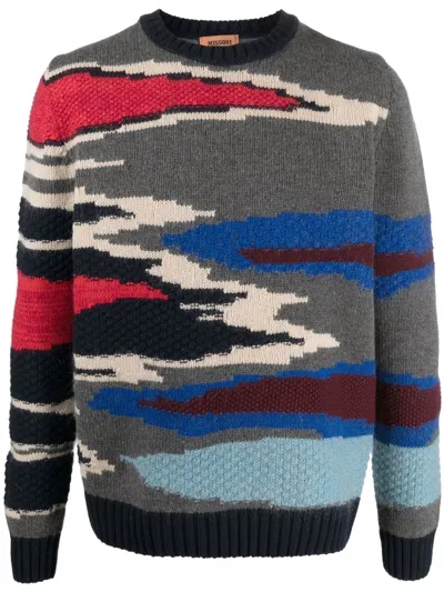 Missoni Camouflage-pattern Intarsia Jumper In Grey