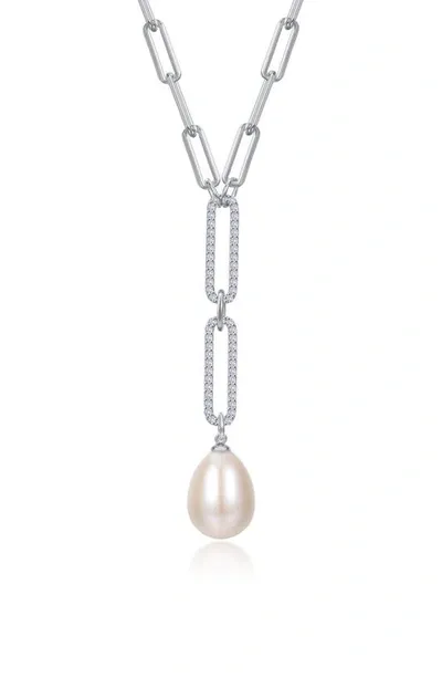 Lafonn Cultured Pearl & Simulated Diamond Y Necklace In Silver