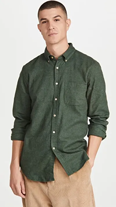 Portuguese Flannel Teca Brushed Flannel Button Down Shirt In Green