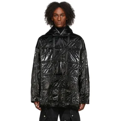 We11 Done Black Quilted Satin Hoodie