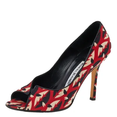 Pre-owned Manolo Blahnik Multicolor Fabric Peep Toe Pumps Size 37.5