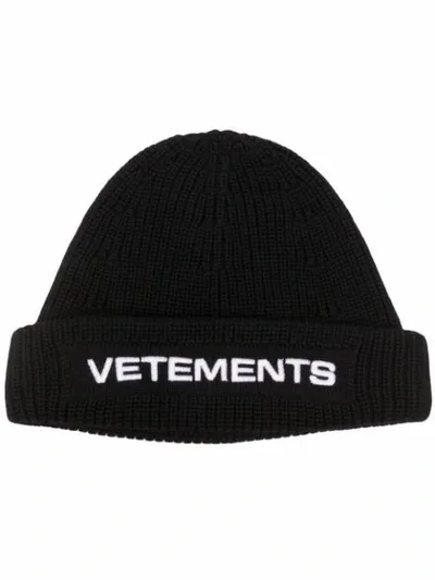 Vetements Black Wool Beanie With Logo