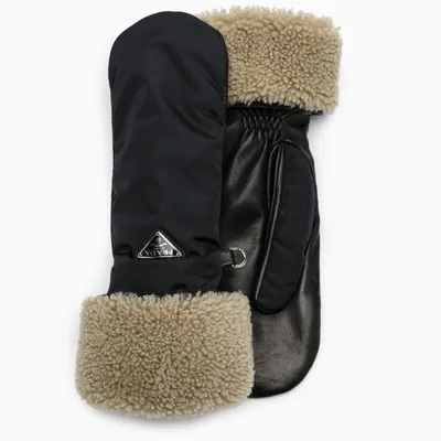 Prada Nylon And Shearling Gloves In Black