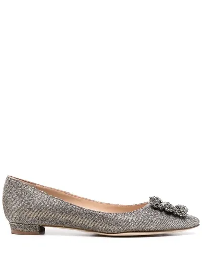 Manolo Blahnik Hangisi Ballerina Shoes In Silber