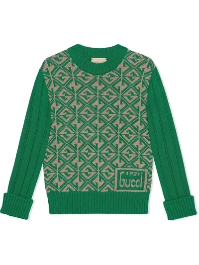 Gucci Kids' Children's G Rhombus Cotton Wool Sweater In Green