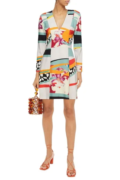 Etro Printed Wool-crepe Mini Dress In Multi