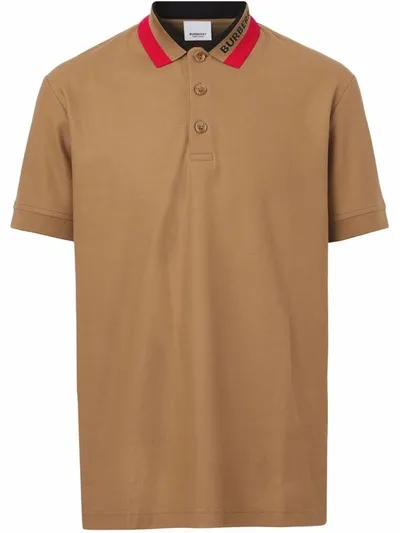 Burberry Edney Polo Shirt With Striped Collar In Cream