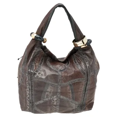 Pre-owned Jimmy Choo Brown Snakeskin Saba Hobo