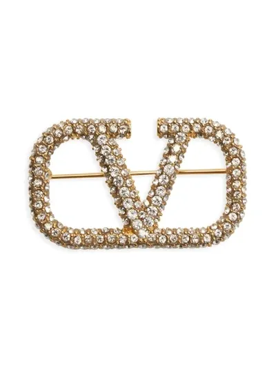 Valentino Garavani Crystal-embellished V-logo Brooch In Crystal Silver