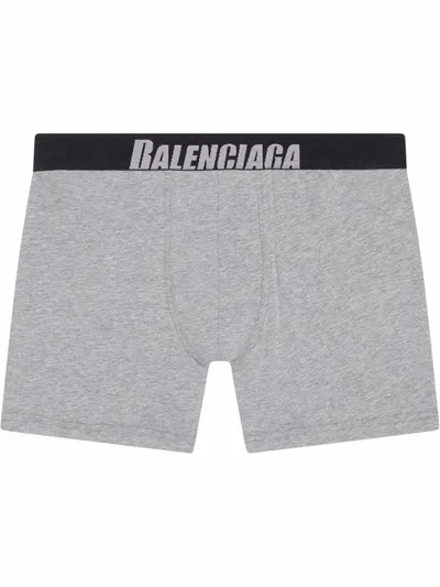 Balenciaga Men's Cotton Jersey Logo Boxer Briefs In Heather Grey