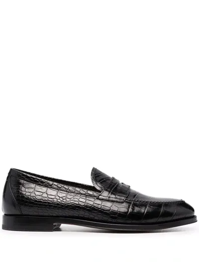 Scarosso Stefano Crocodile-embossed Loafers In Black Croco Printed Calf