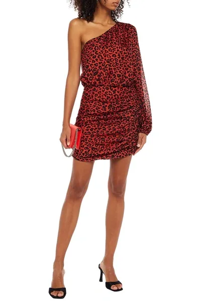 Michelle Mason One-shoulder Leopard-print Silk Mini Dress In Animal Print