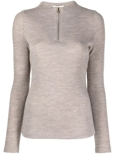 Vince Ribbed-knit Half-zip Sweatshirt In Neutrals