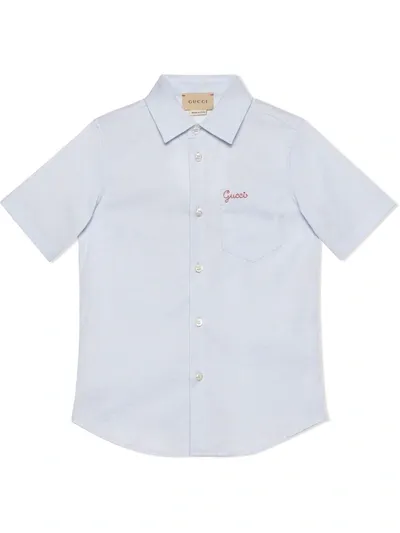 Gucci Kids' Logo Embroidered Short-sleeve Shirt In Blue