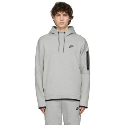 Nike Logo-print Cotton-blend Tech Fleece Hoodie In Dark Grey Heather/black