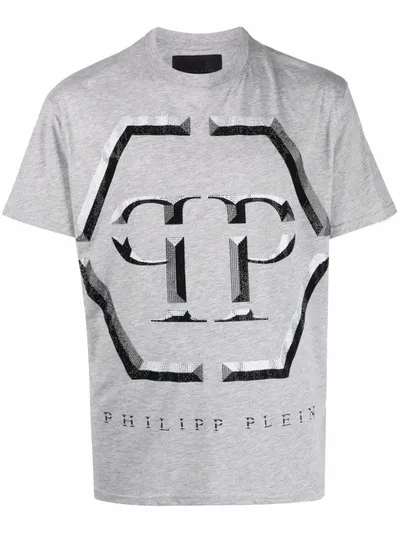 Philipp Plein Embellished-logo T-shirt In Grau