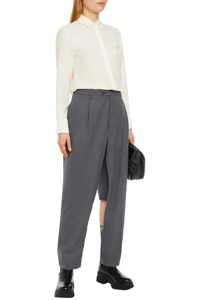 Maison Margiela Cutout Wool-blend Straight-leg Pants In Gray