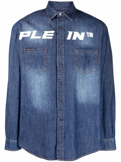 Philipp Plein Logo Denim Shirt In Blue