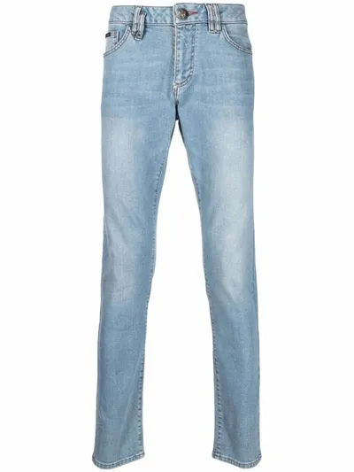 Philipp Plein Logo Slim-fit Jeans In Blue