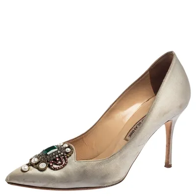 Pre-owned Manolo Blahnik Grey Satin 'eufrasia' Pumps Size 38