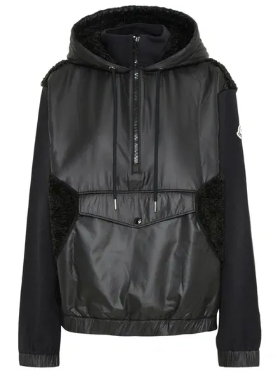 Moncler High Neck Drawstring Hoodie In Black