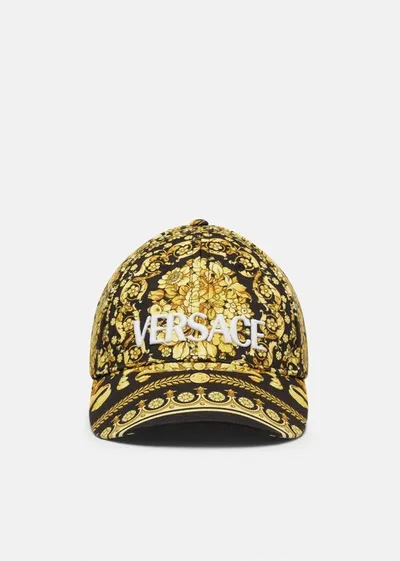 Versace Casquette De Baseball À Broderie Barocco In Black Gold