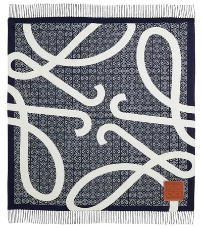 Loewe Anagram Wool Blanket In Navy