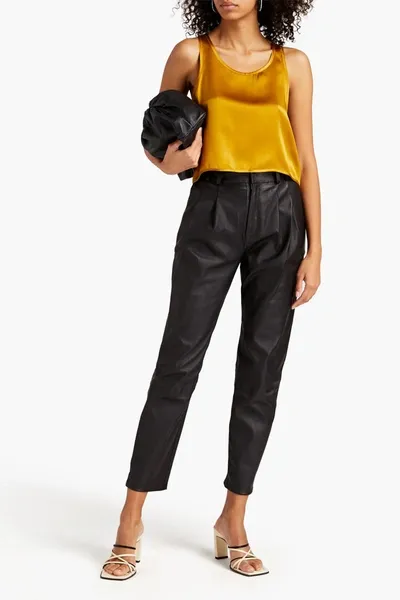 Sprwmn Cropped Stretch-leather Tapered Pants In Black