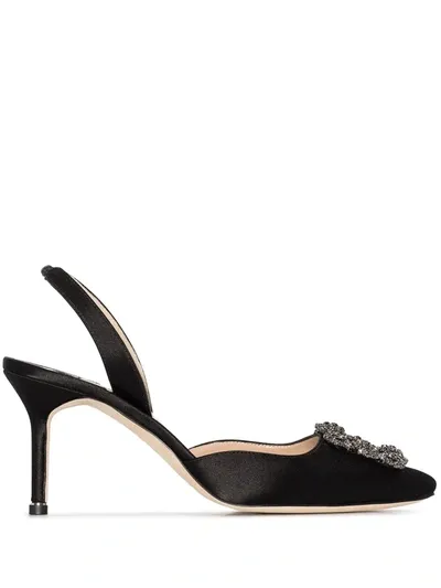 Manolo Blahnik Hangisi 70 Swarovski Crystal-embellished Satin Courts In Black