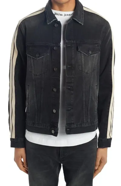 Palm Angels Black Denim Wash Track Jacket