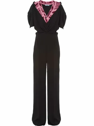 Prada Jacquard Detail Jumpsuit In Black