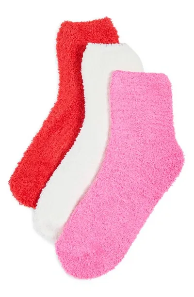 Stems Three Pack Cozy Ankle Socks In Red/pink/ivory