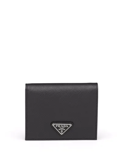 Prada Triangle-logo Saffiano Leather Wallet In Black