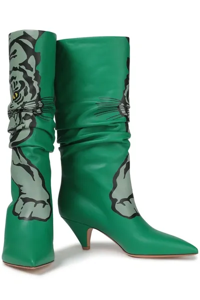 Valentino Garavani Gathered Printed Leather Boots In Green