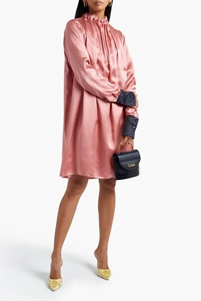 Roksanda Carolina Gathered Two-tone Silk-charmeuse Dress In Antique Rose