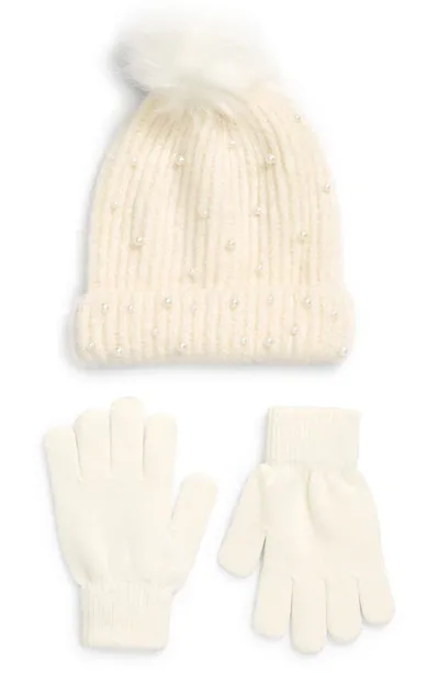 Capelli New York Kids' Embellished Pompom Beanie & Gloves In Ivory