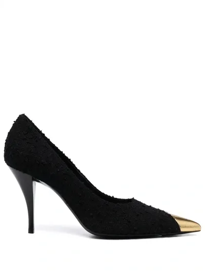 Saint Laurent Tweed Pointed Pumps In Black