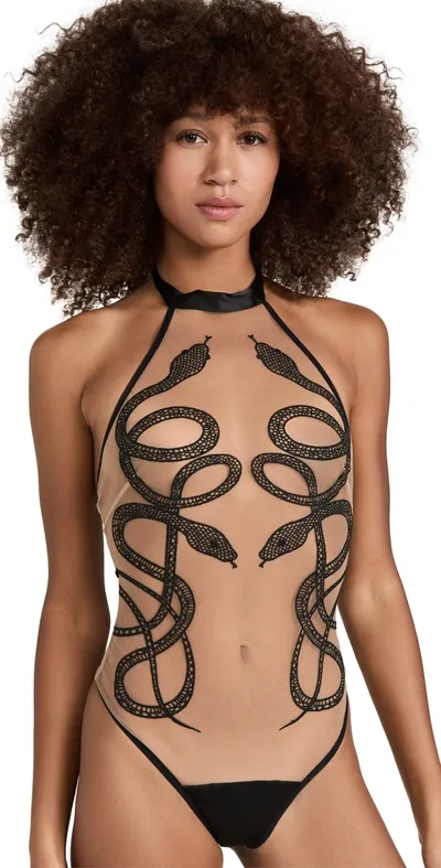 Thistle And Spire Medusa Thong Bodysuit In Black