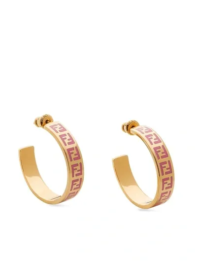 Fendi Ff Logo-print Hoop Earrings In White