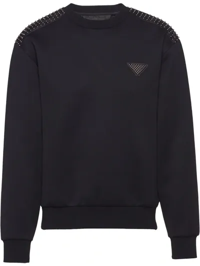 Prada Stud-embellished Logo-plaque Sweatshirt In Nero_nero