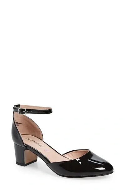 Steve Madden Kids' Prettyy Ankle Strap Block Heel Pump In Black Patent