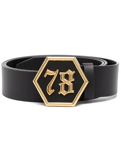 Philipp Plein Gothic Logo-buckle Belt In Schwarz