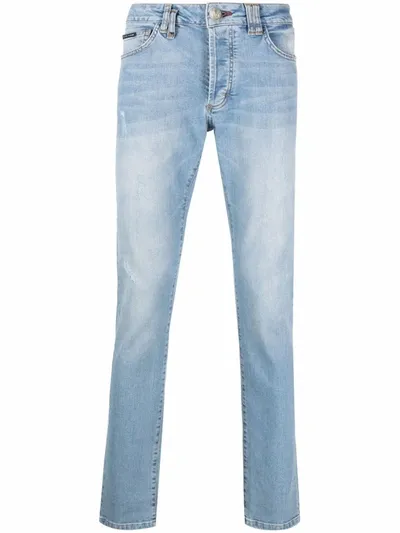 Philipp Plein Distressed Straight-cut Jeans In Blau